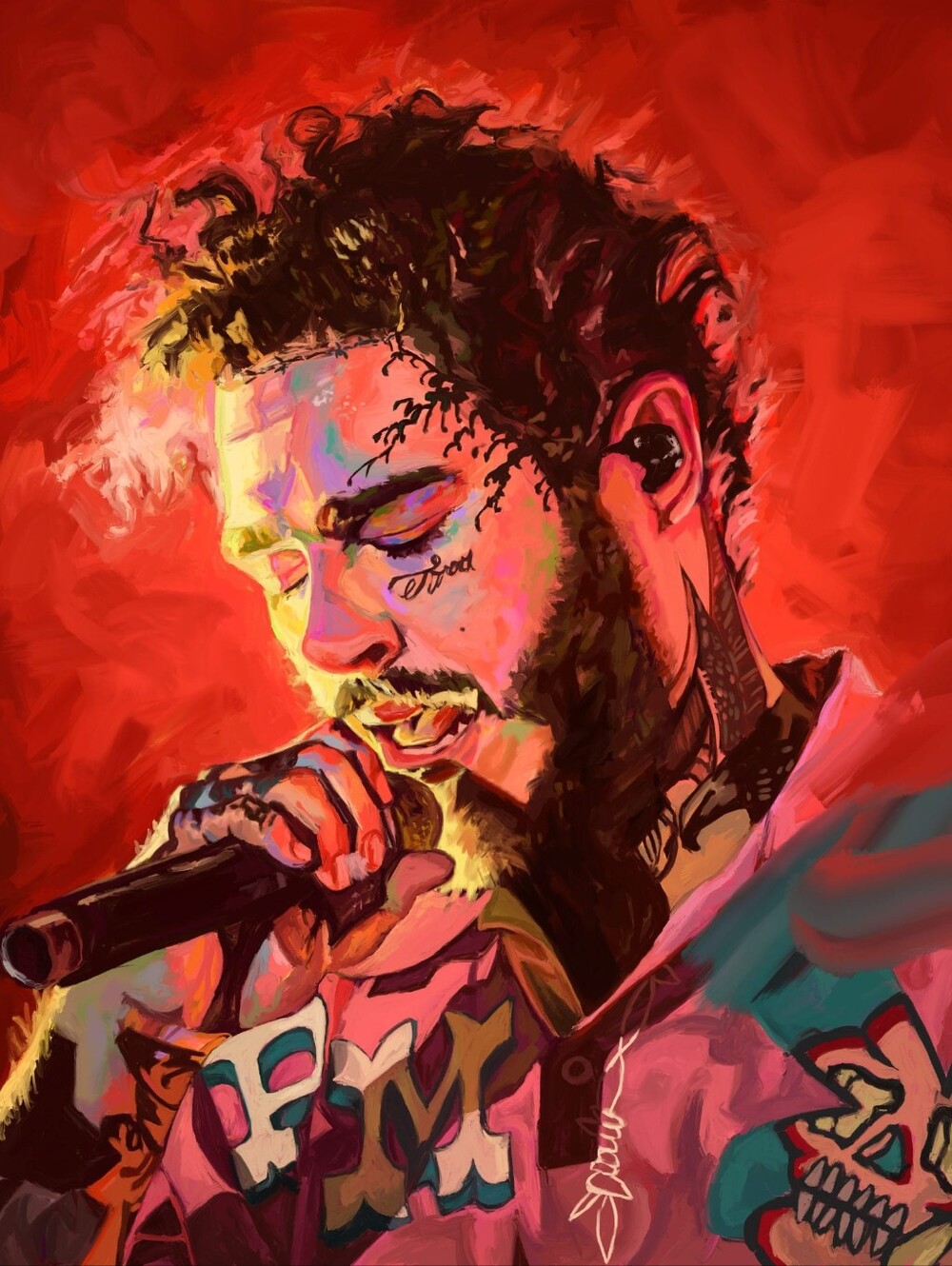 New Nashid Chroma Post Malone Expressive Portrait Giclée Art Print( 24" x 36")